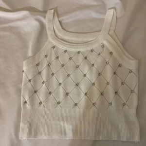 Solid Rhinestone Eyelet Spaghetti Top, Casual